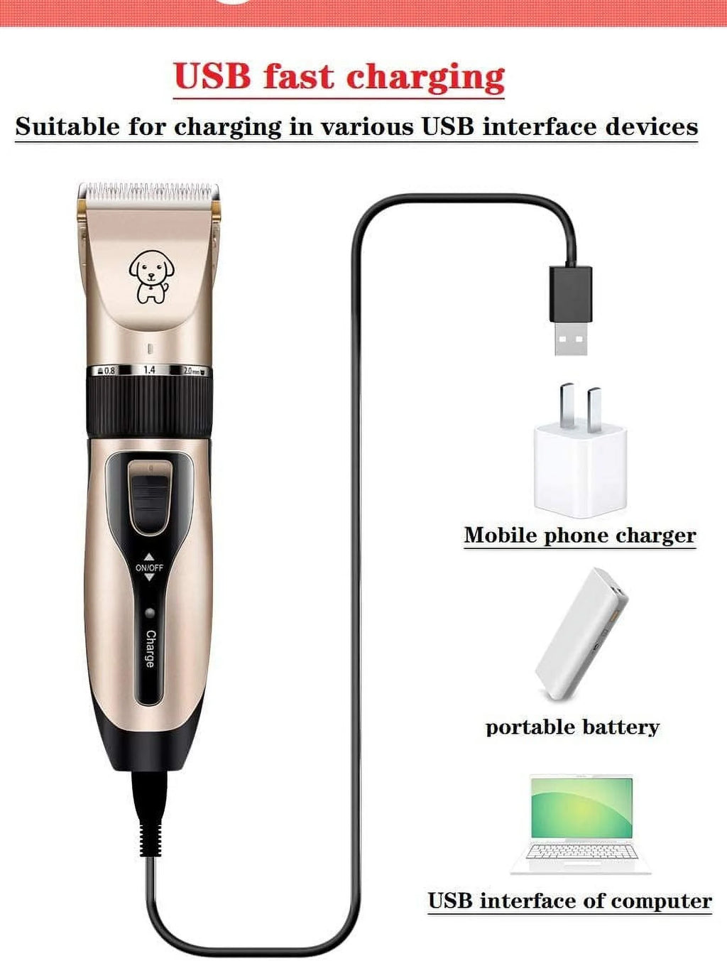 Rechargeable Cordless Pet Shaver,Low Noise Dog Clippers with Scissor Comb,Electric Quiet Pet Grooming Set for Dogs and Cats